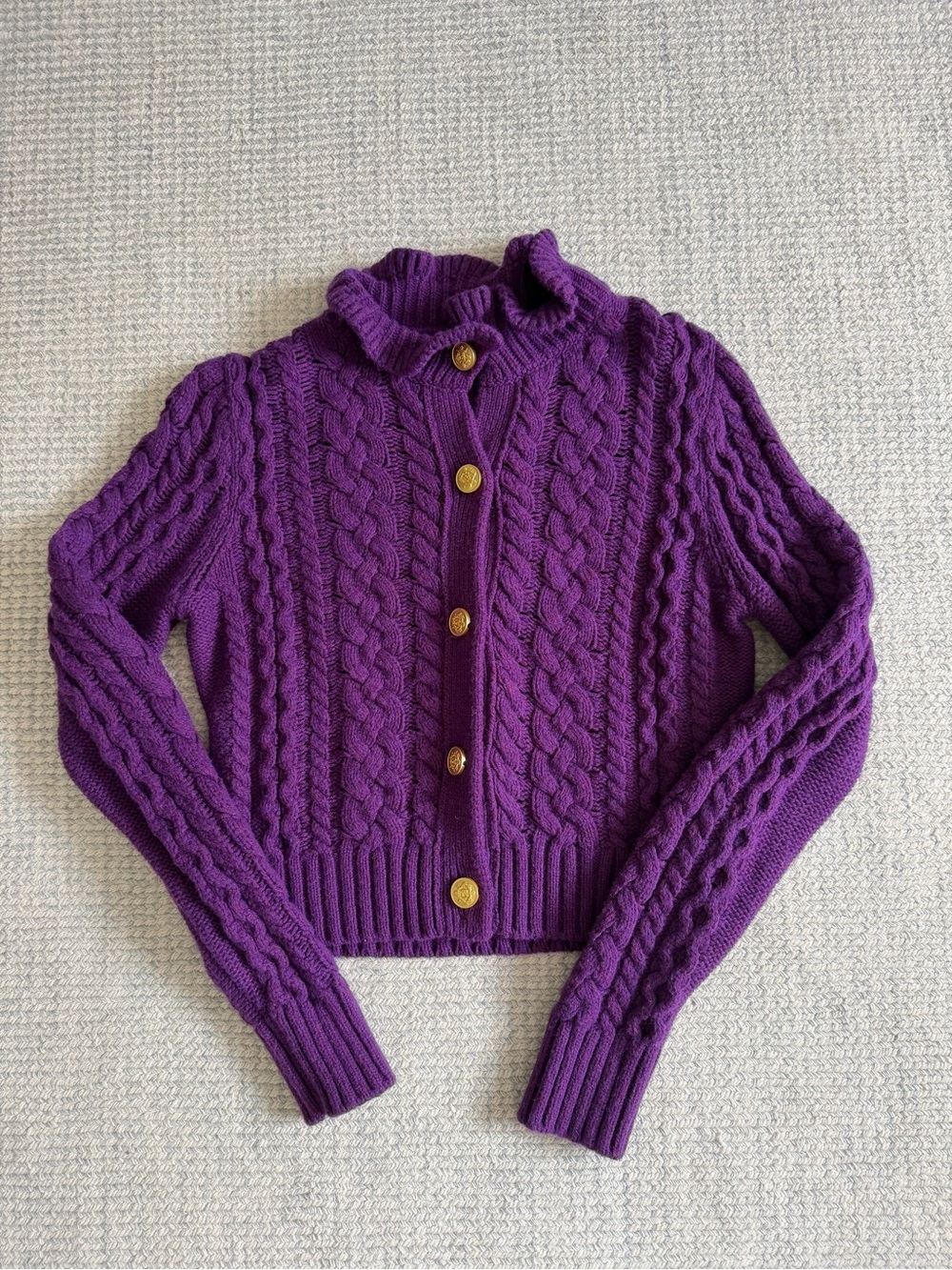 NWOT - J.Crew Purple Cable Knit Button-Front Women's Sweater